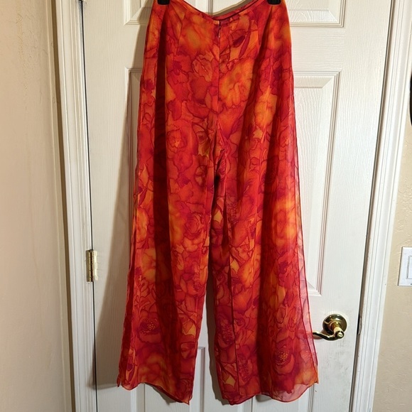Funky Flowy Watercolor Warm Color Wide-Leg Sheer  Pants by Night Lights, Size 4 - Picture 5 of 9